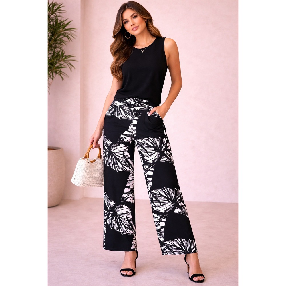 Sandiva- Black‎ and White Floral Women's Pants Size S